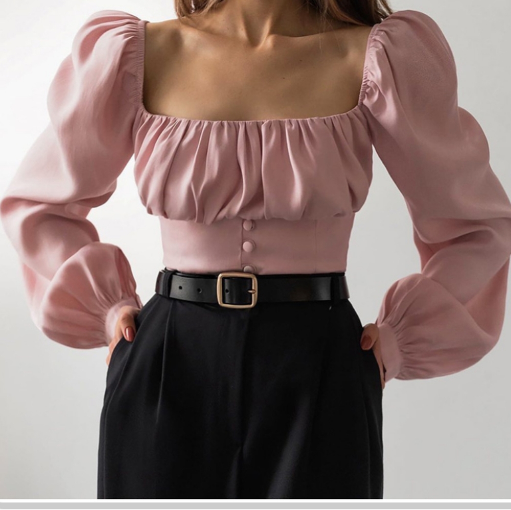Corset style puff sleeve top